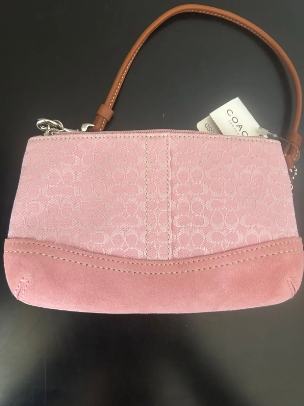 Coach Blush / Saddle Pink/Tan Suede Jacquard Canvas Wristlet. Vintage.NWT